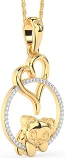 Diamond Gold Heart Circle Bear Necklace