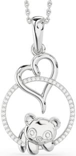 Diamond White Gold Heart Circle Bear Necklace