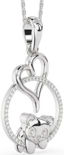 Diamond White Gold Heart Circle Bear Necklace