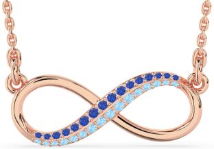 Large Blue Sapphire & Aquamarine Rose Gold Silver Infinity Necklace