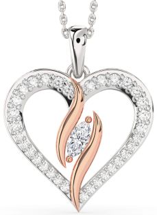 Large Diamond Silver & 10K Rose Gold Heart Necklace