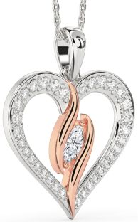 Large Diamond Rose Gold Silver Heart Necklace