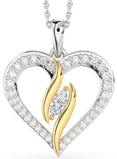 Large Diamond White Yellow Gold Heart Necklace
