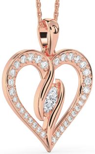 Large Diamond Rose Gold Silver Heart Necklace