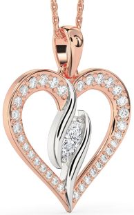 Large Diamond Rose Gold Silver Heart Necklace