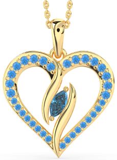 Large London Blue Topaz & Swiss Blue Topaz Gold Silver Heart Necklace