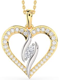 Large Diamond White Yellow Gold Heart Necklace