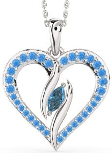 Large London Blue Topaz & Swiss Blue Topaz Platinum Heart Necklace