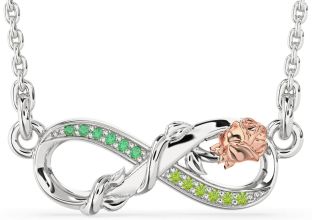 Emerald & Peridot Silver & 10K Rose Gold Infinity Flower Necklace