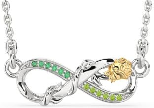 Emerald & Peridot White Yellow Gold Infinity Flower Necklace