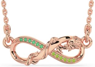 Emerald & Peridot Rose Gold Infinity Flower Necklace