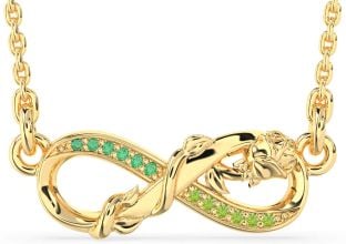 Emerald & Peridot Gold Infinity Flower Necklace