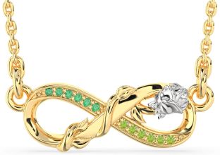 Emerald & Peridot Gold Silver Infinity Flower Necklace