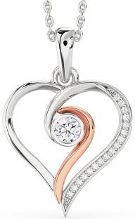 Diamond Silver & 10K Rose Gold Heart Necklace