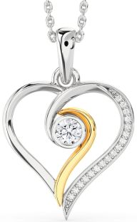 Diamond Silver & 10K gold Heart Necklace