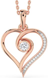 Diamond Rose Gold Silver Heart Necklace