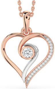 Diamond Rose Gold Silver Heart Necklace