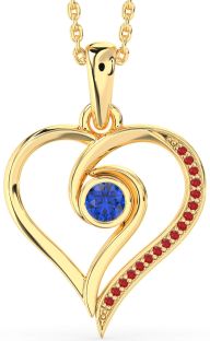 Blue Sapphire & Ruby Gold Silver Heart Necklace