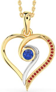 Blue Sapphire & Ruby Gold Silver Heart Necklace