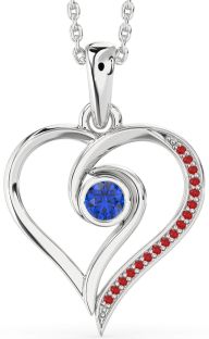 Blue Sapphire & Ruby Platinum Heart Necklace