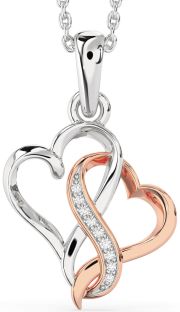 Diamond Rose Gold Silver Heart Infinity Necklace