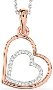 Diamond Silver & 10K Rose Gold Heart Necklace