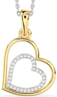Diamond Silver & 10K gold Heart Necklace