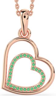 Emerald Rose Gold Silver Heart Necklace