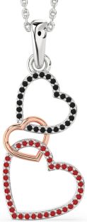 Black Diamond & Ruby Silver & 10K Rose Gold Heart Necklace