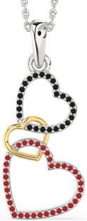 Black Diamond & Ruby Silver & 10K gold Heart Necklace