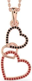 Black Diamond & Ruby Rose Gold Heart Necklace
