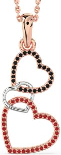 Black Diamond & Ruby White Rose Gold Heart Necklace