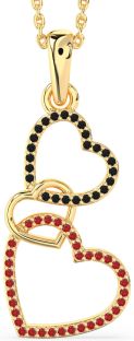 Black Diamond & Ruby Gold Heart Necklace