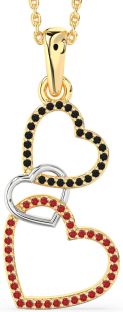 Black Diamond & Ruby White Yellow Gold Heart Necklace