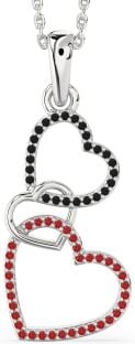 Black Diamond & Ruby Platinum Heart Necklace