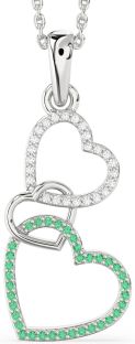 Emerald & Diamond Silver Heart Necklace