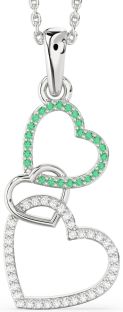 Diamond & Emerald Silver Heart Necklace