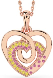 Yellow Diamond & Pink Sapphire Rose Gold Heart Necklace