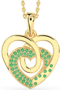 Emerald Gold Silver Heart Necklace