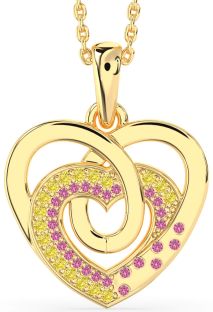 Yellow Diamond & Pink Sapphire Gold Heart Necklace