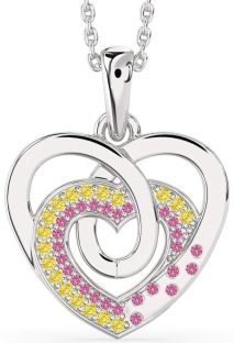 Yellow Diamond & Pink Sapphire Platinum Heart Necklace