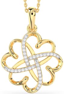 Large Diamond Gold Heart Flower Necklace