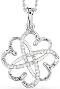 Large Diamond Silver Heart Flower Necklace