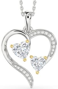 Diamond Silver & 10K gold Heart Necklace