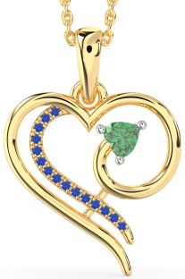 Emerald & Blue Sapphire Gold Silver Heart Necklace