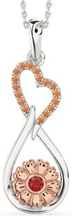 Large Ruby & Citrine Platinum & Rose Gold Heart Teardrop Flower Necklace