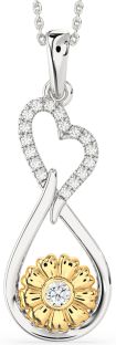 Large Diamond Gold Silver Heart Teardrop Flower Necklace