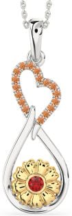 Large Ruby & Citrine Platinum & Yellow Gold Heart Teardrop Flower Necklace