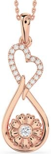 Large Diamond Rose Gold Heart Teardrop Flower Necklace