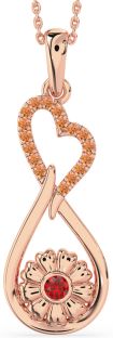 Large Ruby & Citrine Rose Gold Heart Teardrop Flower Necklace